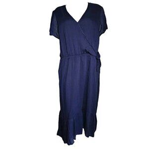 Old Navy Dress Womens Plus Size 3X Solid All Blue Short Sleeve Wrap Look
